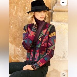 Peruvian Connection Sz M Indian Art  Alpaca Cardigan Sweater Luxe